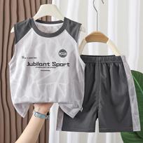 Kids Quick Dry Breathable Sport Training Two Piece Set Sleeveless Vest Shorts For Boys 80cm pilka