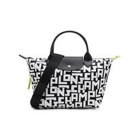 LONGCHAMP Audininė koldūno formos rankinė, viena peties rankinė, maža, moteriška, juoda, balta One Size balta