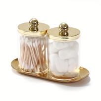 2/3pcs Qtip Holder Bathroom Set with Tray Organizer Box Acrylic Plastic Apothecary Jars Qtip Dispenser Canister Vanity Tray
