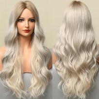 Long Body Wave Ombre Brown Blond sintetiniai perukai moterims Natūralūs vidurinės dalies Cosplay netikri plaukai karščiui atsparus pluoštas