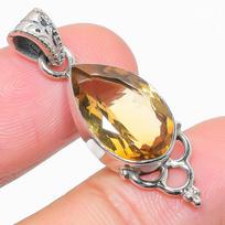 Natural Citrine Gemstone Handmade 925 Solid Sterling Silver Pendant 1.25'' v6F61