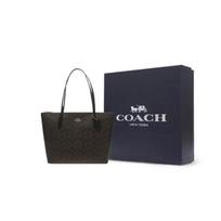 COACH Zip Top Tote Dirbtinės odos pirkinių krepšys, Rankinė, Pečių krepšys Didelis moteriškas Tamsiai rudas Gift Box Set (Basic Set + Black Gift Box) tamsiai ruda spalva