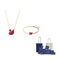 Swarovski Swan Necklaces Womens F-Original Brand Box And Bag raudona