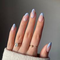 Long Oval False Nails Press-On Nail Tips In Light Blue Women Full Set With Glue Or Gel Adhesive Gel Adhesive Type