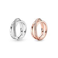Pandora Pavé pavé interlaced three-ring set Möbius strip 925 silver ring women's silver/rose gold ZT-0035 sidabras