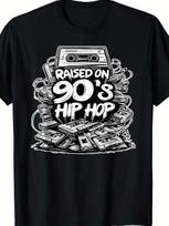 Men's Retro 90s Hip-hop T-shirt Celebrates 90s Hip-hop with Retro Cassette Graffiti Design for Concerts and Daily Wear - Men'... S įvairiaspalvis