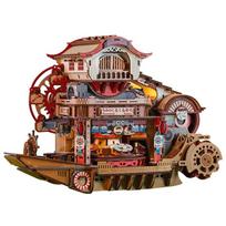Nautical Sushi Boat DIY Wooden Puzzle Music Box 3D Mechanical Gear Assembly Model with Lights Japanese Style Miniature House Kit 4XL