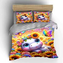 Colorful Hippo Fantasy Floral bedding Set  Suitable for children's room decor Exquisite 3pc bedding set gift for kids adults 135x200cm