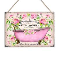 Prancūziškas vintažinis Shabby Chic vonios metalinis ženklas Retro stiliaus vonios kambario sieninė plokštelė 20X30CM pink