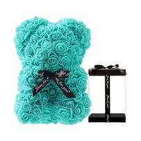 25cm Artificial Teddy Rose Flower Bear with Box Romantic Valentines Day Gift Girlfriend Women Anniversary Wedding Party Supplie blue