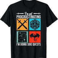D20 Dice Apparel RPG Gaming T-Shirt  I'm Not Procrastinating I'm Doing Side Quests for RPG Gamers Casual Short Sleeve Camisas XS juoda