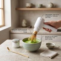 Elektrinis matcha plakiklis Įkraunamas rankinis elektrinis matcha putų plakiklis Miltelių maišytuvas rinkinys kakavai, pienui, namų biurui L