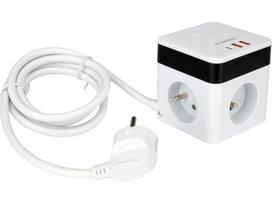 Maitinimo laidas/ilgintuvas su įžeminimu kubo formos | 5 lizdai + USB | 1,0 mm2 | 1.4 m (72480)