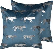 Beliani rinkinys iš 2 Velour dekoratyvinių pagalvių tigrų 45 x 45 cm mėlyna Bluebell