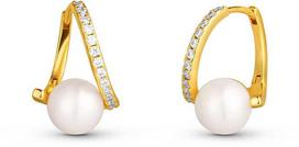 Jwl Luxury Pearls Padorūs paauksuoti tikro perlo ir kubinio cirkonio auskarai JL0850