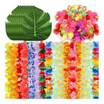 70 vnt. Havajų girliandos Luau vakarėlio dekoracijos Dirbtiniai tropinių palmių lapai Hibiskų gėlės Hula šokio vakarėlio dovanėlės vasaros paplūdimio baseino vakarėliui 1 Set red