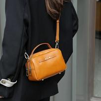Women'S Genuine Leather Bag With Double Zippers Crossbody Messenger Lady Minimalism Urban Fashion Small Square Shoulder Bag Quality