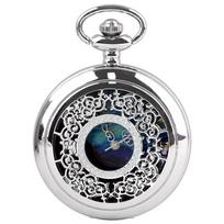 Quartz Pocket Watch Blue Starry Hollow Design Roman Numerals Vintage Quartz Pocket Watch with Chain Men's Pocket Watch