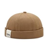 Fashion Adjustable Docker Cap Brimless Solid Color Melon Skin Hat Hip Hop Beanie Hat Outdoor beige