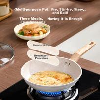 Midea 26cm With Lid, Titanium Non-Stick Frying Pan Skillet for Eggs and Steak, Compatible with Induction Cookers, Home Use