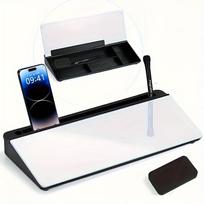 Sleek Compact Glass Desk Whiteboard with Built-in Storage, Modern Tempered Glass Desktop Organizer & Keyboard Holder, Efficient juoda