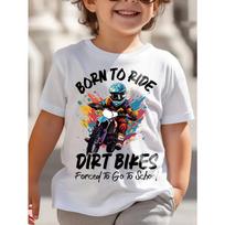 European sizes Kids Dirt Bike Print T-Shirt,  Casual Regular Fit Top for Boys, Alphabet Pattern 110 balta
