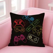 Colorful Graffiti Game Gamepad Cushion Cover Pillow Case Soft Friendly Fabric & Concealed Zipper Peach skin 18*18(CM)-1Pcs