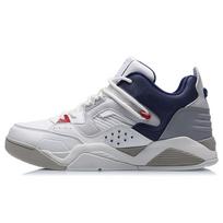 Li-Ning Synthetic Leather Shock Absorbing Non-Slip Wear-Resistant Support Mid-Top Retro Basketball Shoes Men sneaker White Blue AGBR025-3 45 gray