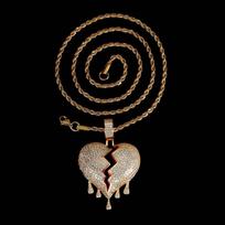 European and American Hip-hop Pendant Water Droplet Broken Heart Micro-encrusted Zircon Men's Necklace Real Gold Electroplating Pendant brown