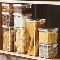 Plastikiniai maisto laikymo indai su dangteliu, stiklainiai biriam maistui (pvz., dribsniams), virtuvės organizatoriai, sandėliuko organizatorius, namų rinkinys 460ml brown
