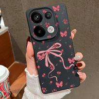 Minkštas matinis dėklas su gėlėmis ir kaspinėliu Xiaomi 13T Pro Poco X7 X6 M6 Pro Redmi Note 14 Pro 13 12 11 TPU odos tekstūros smūgiams atsparus plonas telefono dangtelis Redmi Note 14 Pro 4G juoda