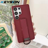 KEYSION Shockproof Case for Samsung S25 Ultra 5G S25+ Soft Silicone+PC Folding Stand Phone Back Cover for Galaxy S23 S24 Ultra for Galaxy S25 vyno raudonos spalvos