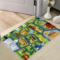 Highway Traffic Sign Race Track Print Doormat Non Slip Car Game Entry Mat Playroom Decor Front Door Bedroom Balcony Floor Rug 40cm x 60cm