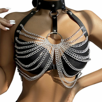 Subblime Chest Harness Black with Decorative Chain Details One Size