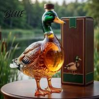 Glass Whiskey Container Duck Decanter Straight Bourbon Bottle with Stopper 350ml Display Novelty Liquor Dispenser for Home Bar Unique Gift