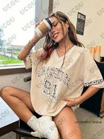 Summer New Leopard Los Angeles 91 Print T-shirt For Women V-Neck Short Sleeve Tees Sports Football Jersey Y2K Oversized Tops 4XL