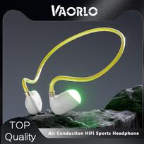 VAORLO Air Conduction Sports Wireless Headphone with Breathing Light Painless Wear Headset HD Microphone for All Smartphones Black žalia