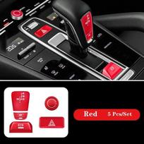 5Pcs/Set Car Central Control Gear Panel P Handbrake Multimedia Knob Warning Light Button Sticker For Porsche Cayenne 2018-2022 raudona