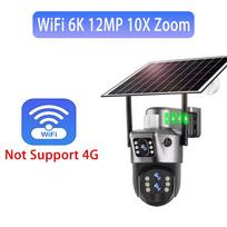 6K 12MP saulės kameros su „WiFi“ lauko kameromis, trimis objektyvais, 10 kartų priartinimu, belaidė vaizdo stebėjimo IP kamera su PTZ dirbtiniu intelektu, apsaugos kamera V380 Wifi Cam 10xZoom