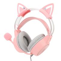 Cat Ear Gaming Headset Roseate RGB Light Adjustable Headband Wired Gaming Headphone with Mic for PC