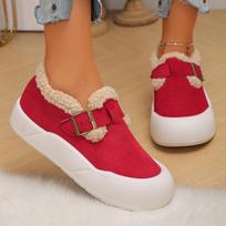 Fashion Fashion Mix Color Faux Fur Snow Boots Women 2025 Autumn Round Toe Thick Bottom Ankle Boots Warm Short Plush Non Slip Booties 36 raudona