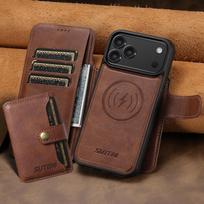 iPhone 17PM Leather Flip Case with Card Slot, Magnetic Snap, Wireless Charging Stand iPhone 16 Pro Max