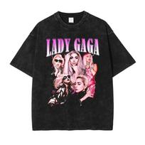 Lady Gaga T Shirt Female Singer Mother Monster Vintage Washed Tops Tees Oversized T-shirt Harajuku Short Sleeve Sweatshirts Men S įvairiaspalvis