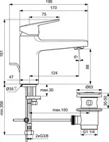 Ideal Standard Ceraplan H90 paaukštintas praustuvo maišytuvas su metaliniu dugno vožtuvu, chromas