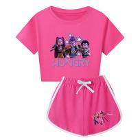 Kpop Demon Hunters Child Short Sleeve Shorts Pajama Set With Polyester Cotton Blend 130cm rožinė raudona spalva