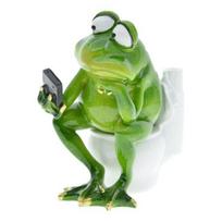 Tualeto varlės figūrėlė, žiūrinti į telefoną, animacinė varlės statulėlė, dervos skulptūra, vidaus ir lauko dekoracija, ornamentas A