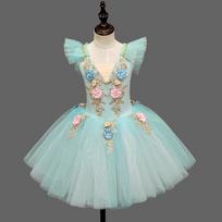Children's Ballet Skirt Dance Girls Dress Tutu Performance Costume Flower Princess Ballet Girl Clothing Vestidos Kids Ballerine 110cm mėlyna