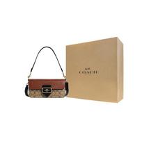 COACH Nešiojama kryžinė rankinė su karvės oda, Pečių krepšys Didelis moteriškas Chaki rudos spalvos Gift Box Set (Basic Set + Yellow Gift Box)