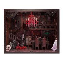 DIY Wooden Book Nook Shelf Insert Kit Halloween Dark House Bookend Miniature Model Kits Bookshelf with Light for Friends Gifts