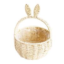 Portable Handwoven Basket With Lovely Rabbits Ear Elegant Storage Bin Great For Picnics And Family Gatherings smėlis